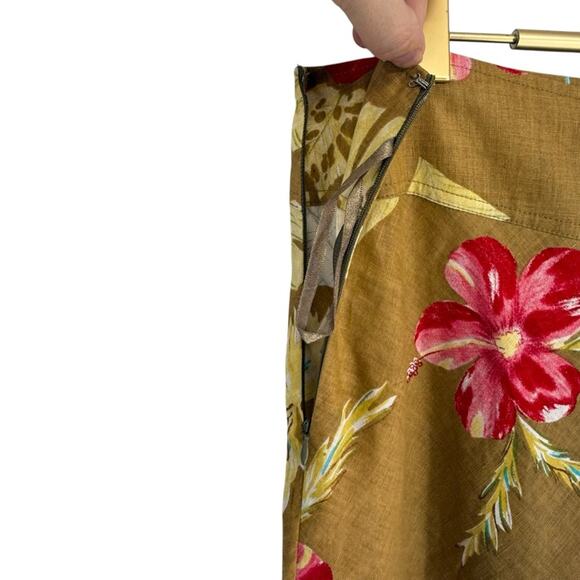 Y2K Vintage STUDIO JPR Linen Maxi Skirt Hibiscus Monstera Leaf Tropical Print 10 - Picture 4 of 6